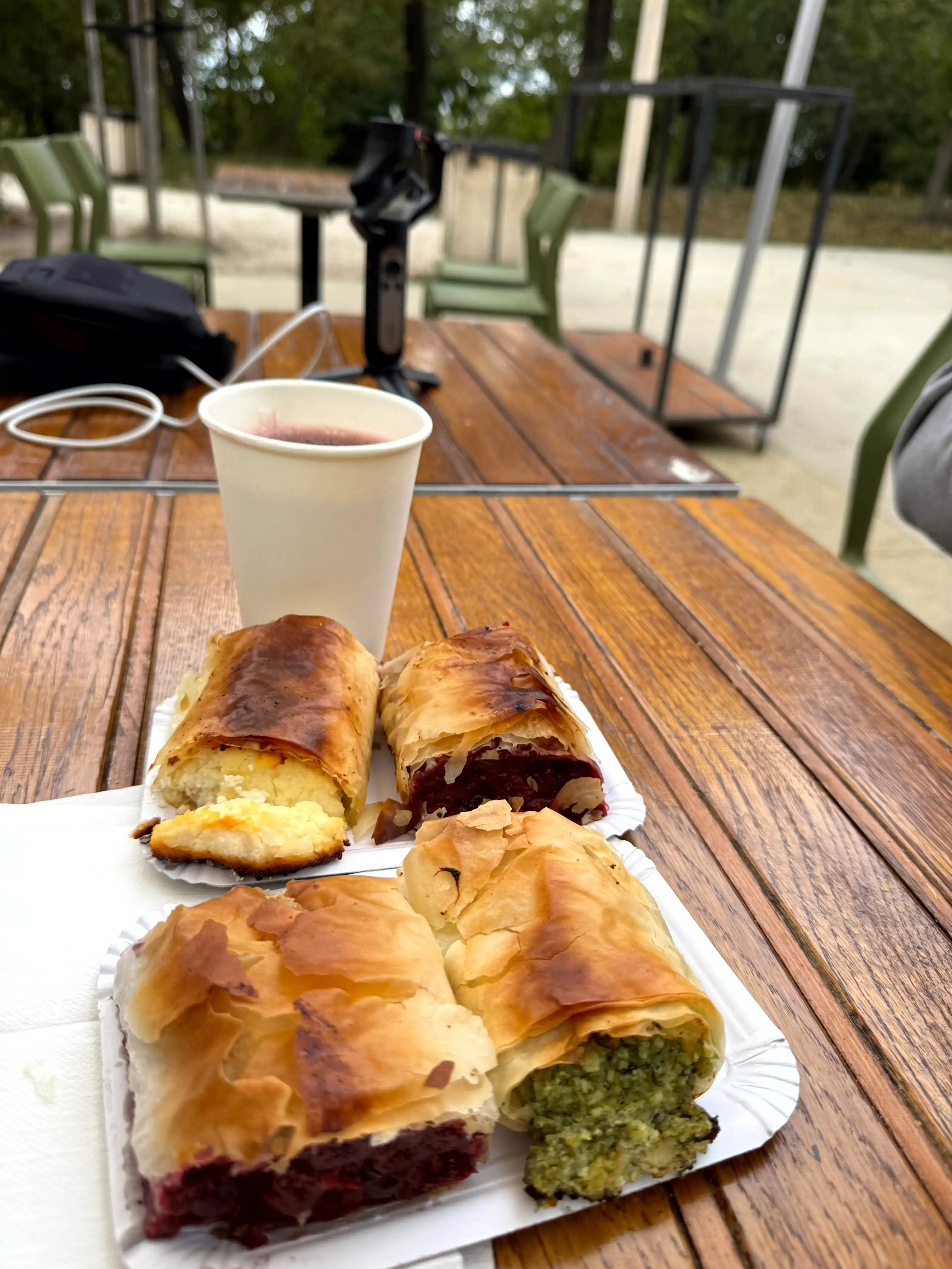 The train curving around a bend in the Buda Hills near János-hegy