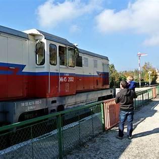 Electric train at Budapest station for airport transfer.