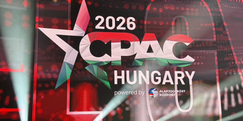 Official CPAC Hungary 2026 branding and logo displayed at conference entrance
