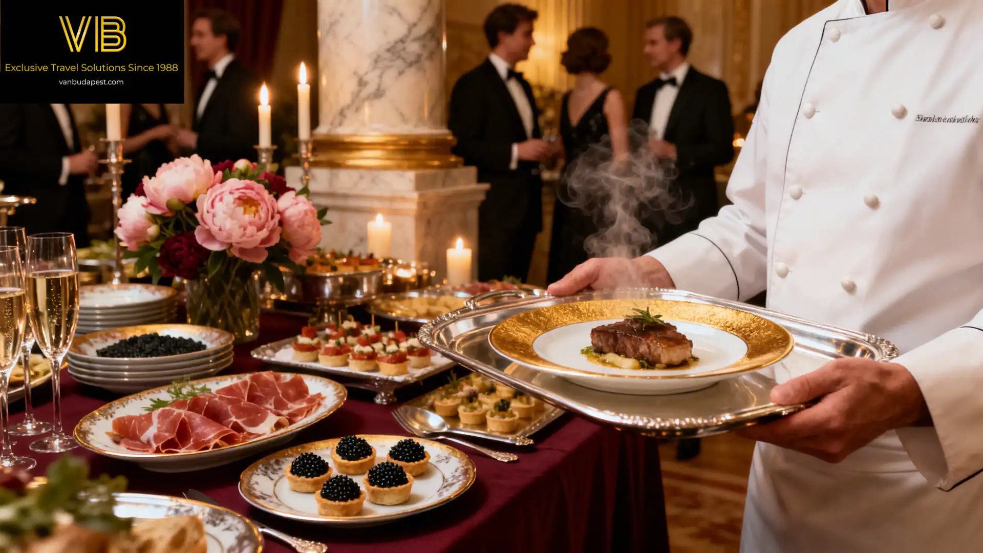 Luxury gala dining service with gourmet dishes
