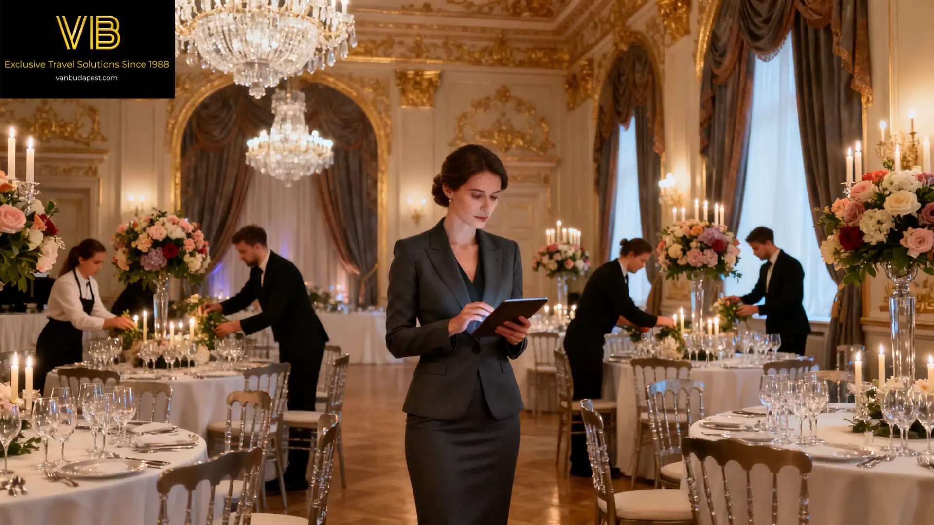 Event coordinator managing a grand venue setup