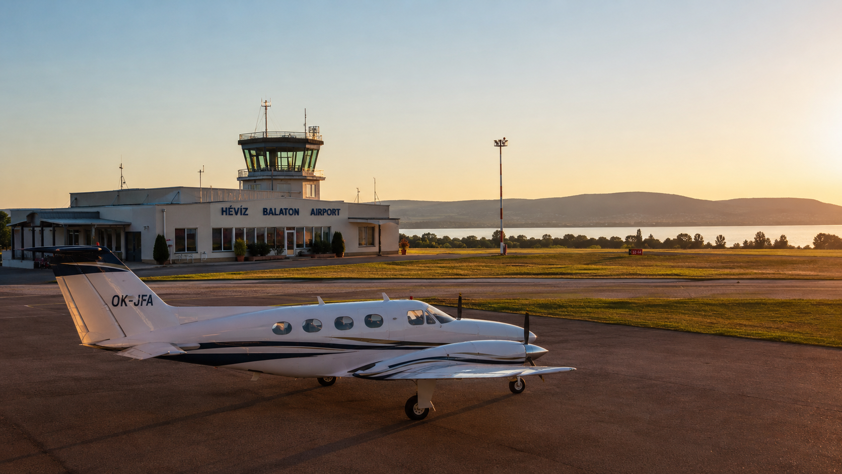 Private aircraft positioned at Heviz Balaton Airport in Hungary