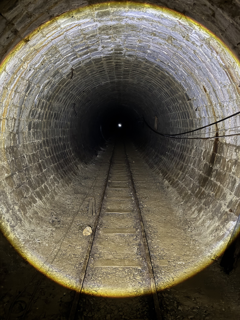 Down the round gallery, rails still in place