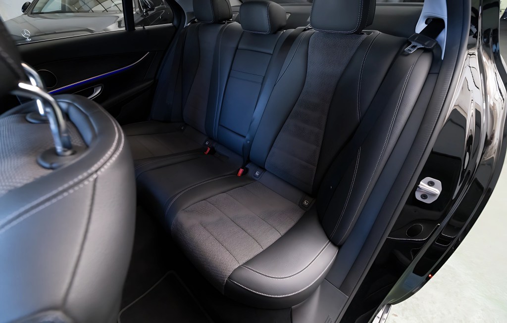 Rear leather seats of a Mercedes E-Class business sedan