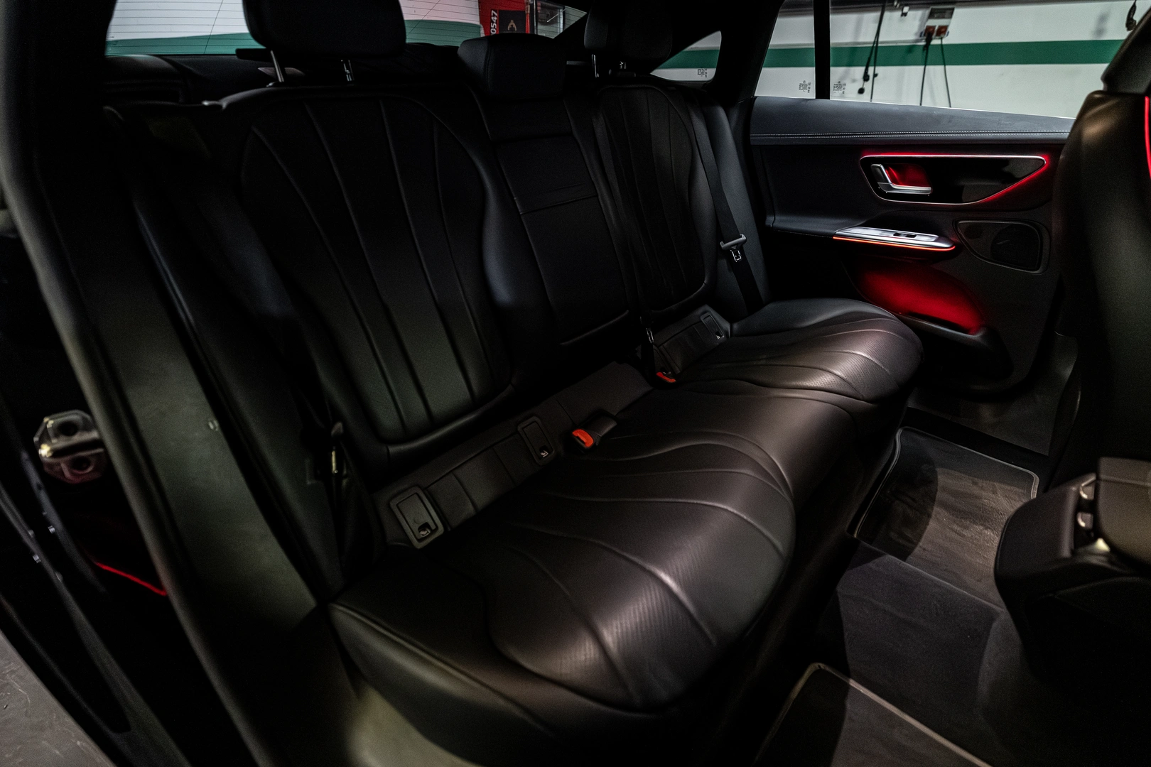 Mercedes-Benz EQE — the rear cabin, finished in fine leather.