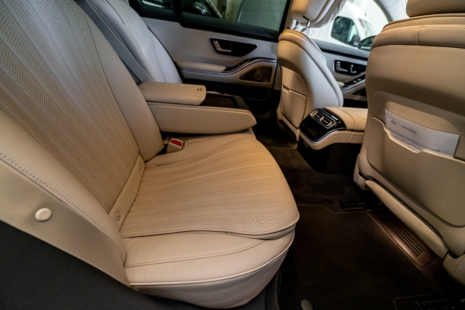 Mercedes-Benz S-Class — rear seats in light, soft leather.