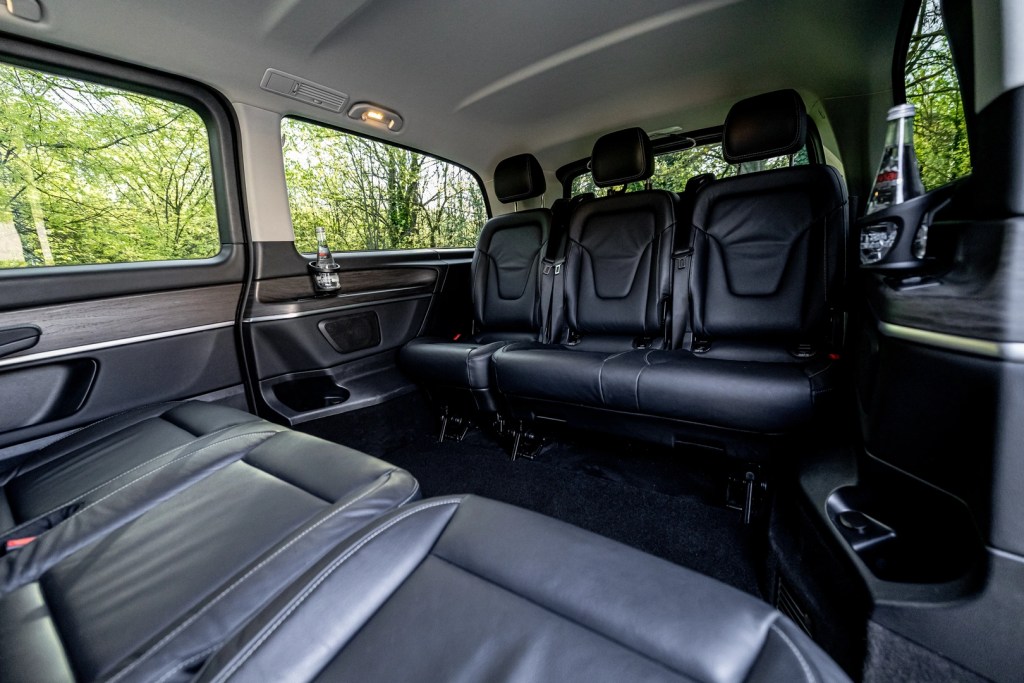 Black leather passenger cabin inside a Mercedes-Benz V-Class