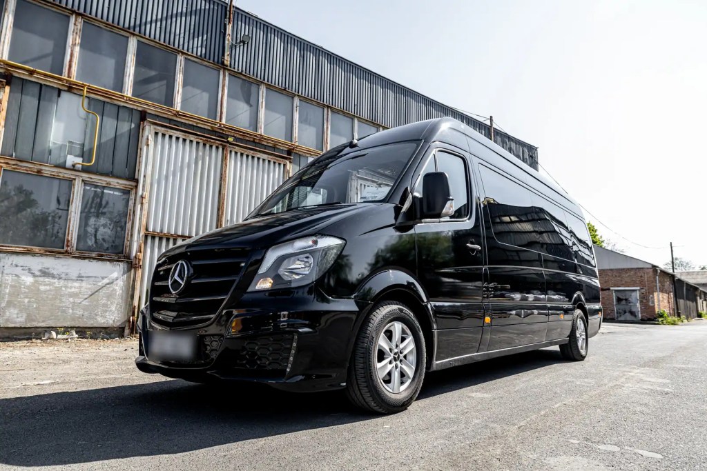 Black Mercedes-Benz Sprinter exterior for private group transportation