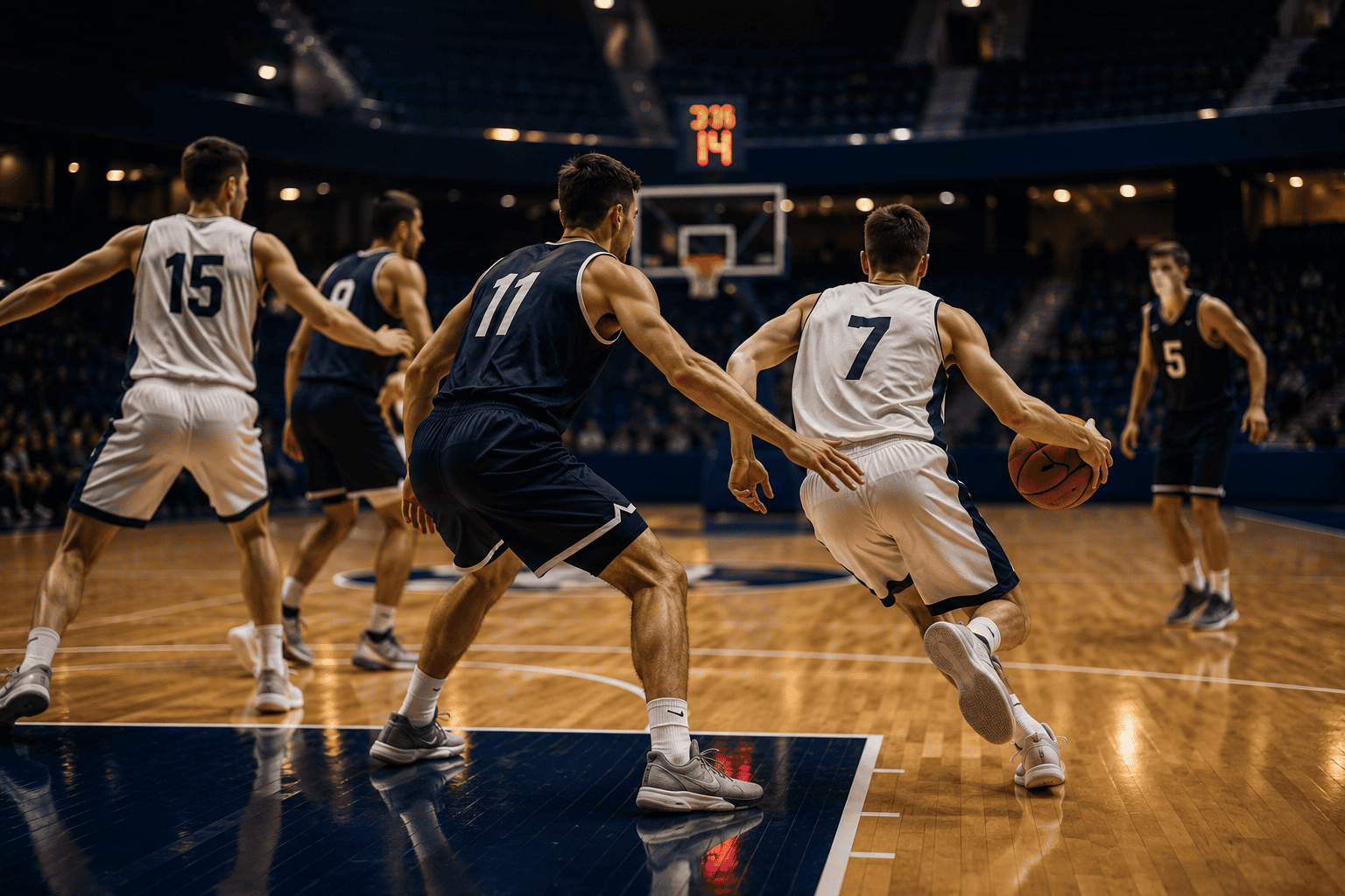 Players driving to the basket during a match