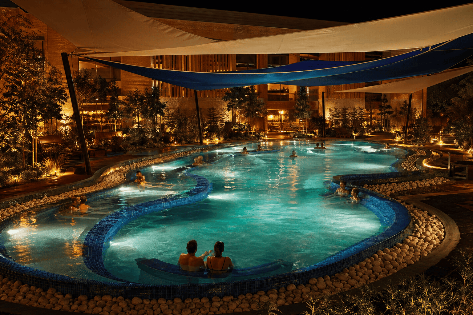 Outdoor pool at a Budapest bath in summer