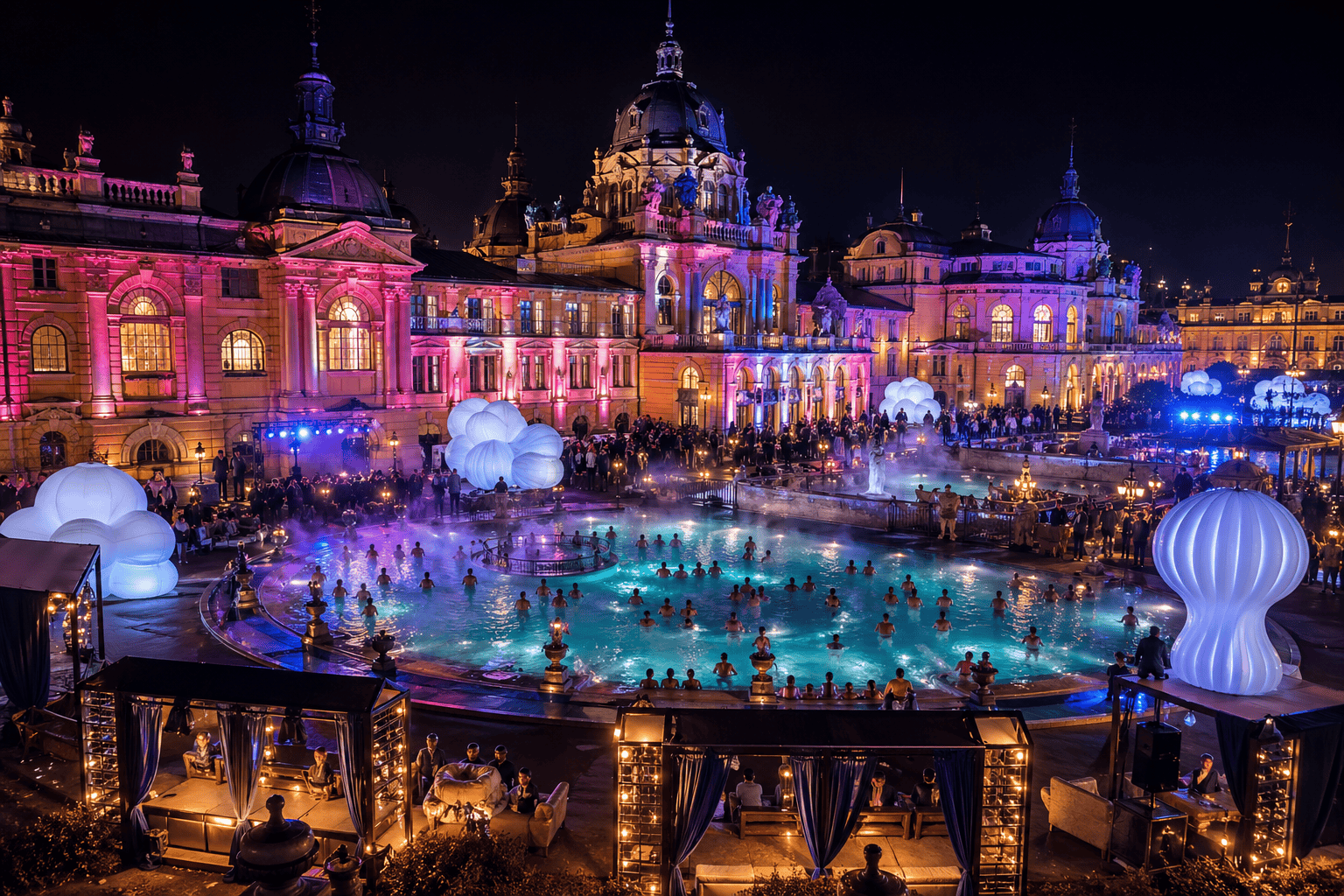 Outdoor pool at a Budapest bath in summer