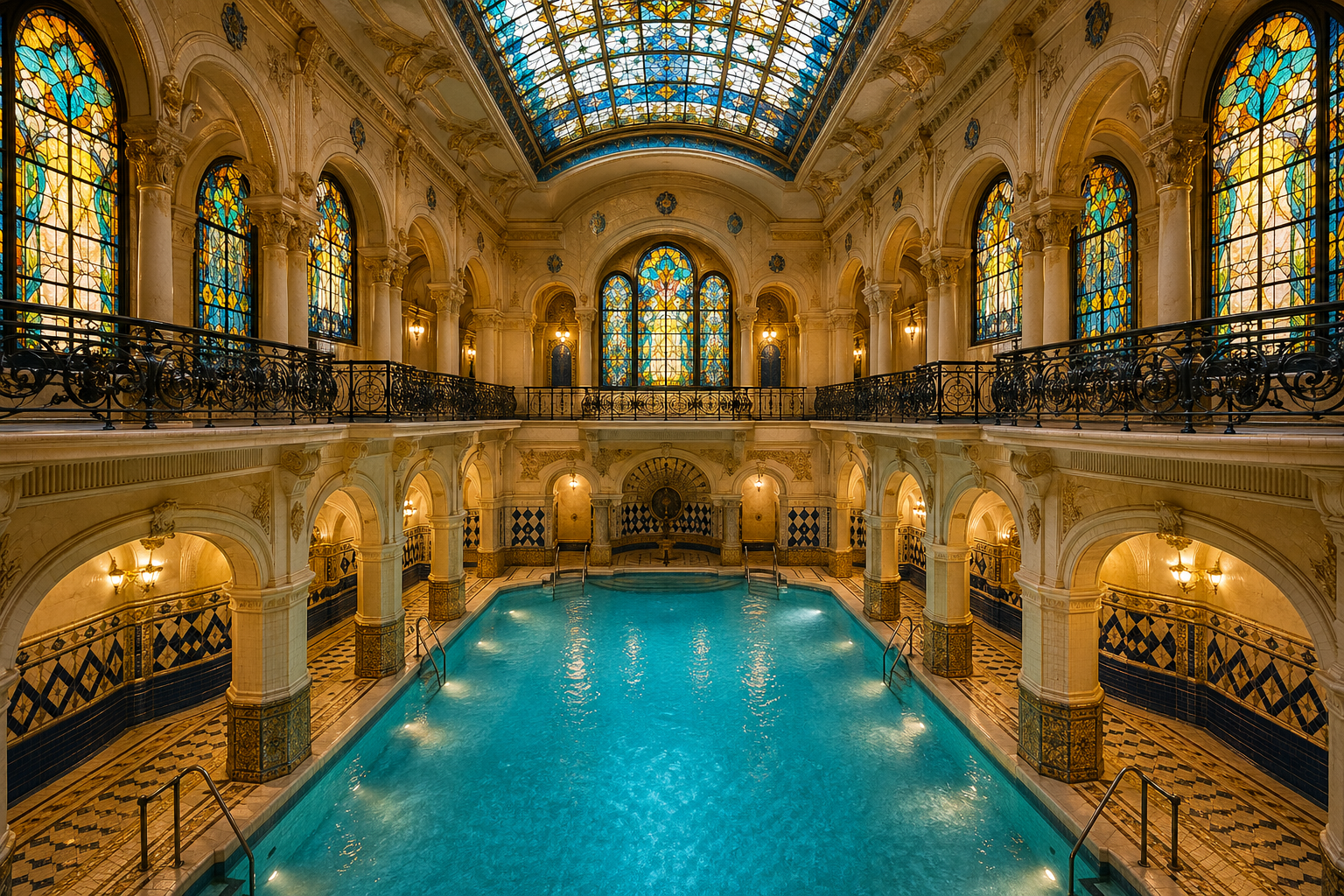 Outdoor pool at a Budapest bath in summer