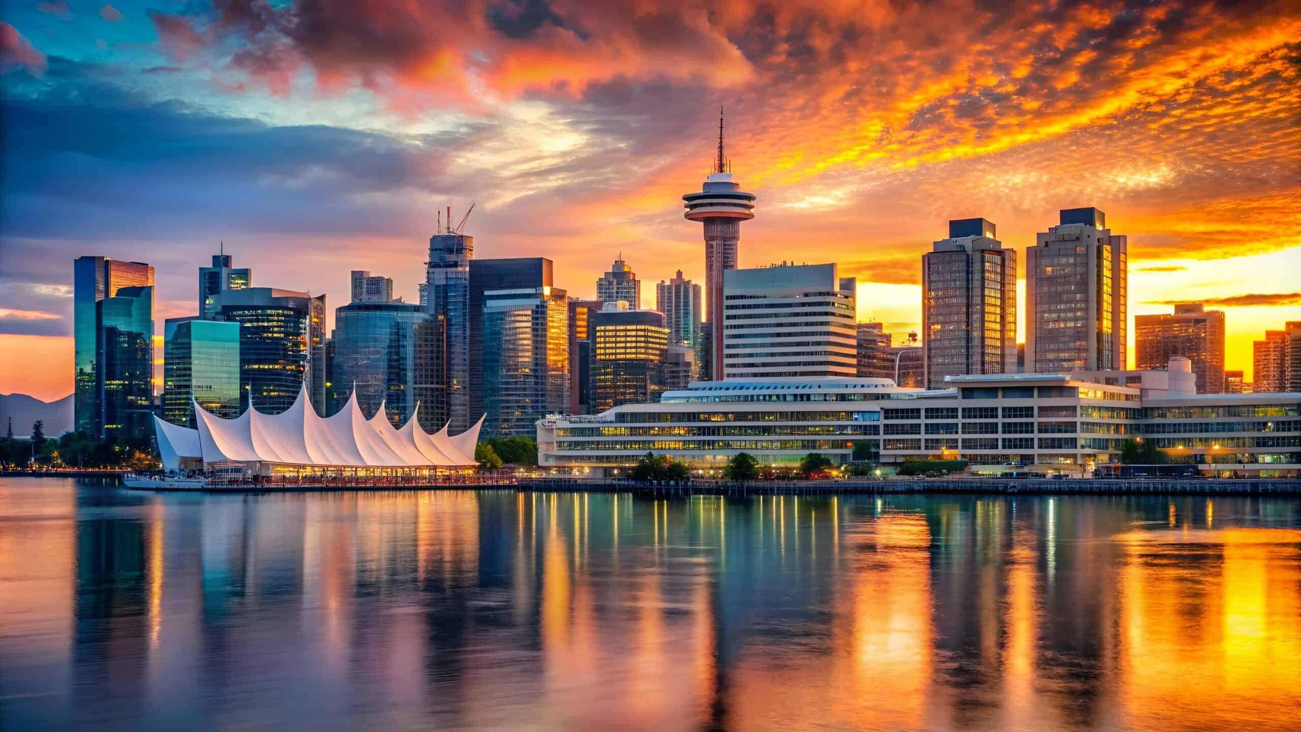 Vancouver skyline at sunset — private tours Vancouver with Vancity Tours