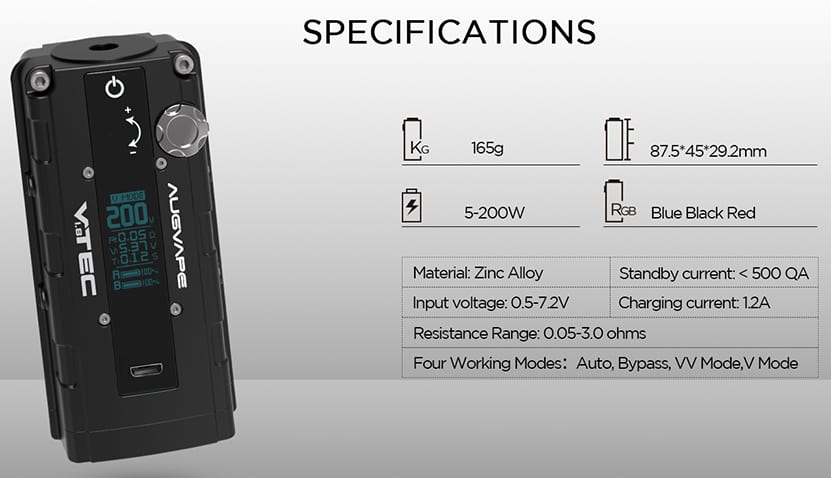 Augvape Vtec1.8 200w Box Mod Augvape Vtec 1.8 200w Mod $28.08