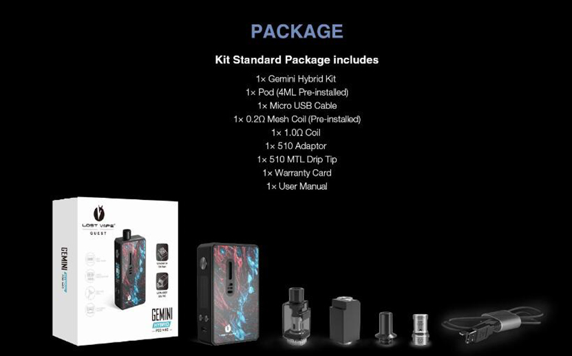 Lost Vape Gemini Hybrid Pod System Lost Vape Gemini Hybrid Pod Mod Kit $27.90 (USA)
