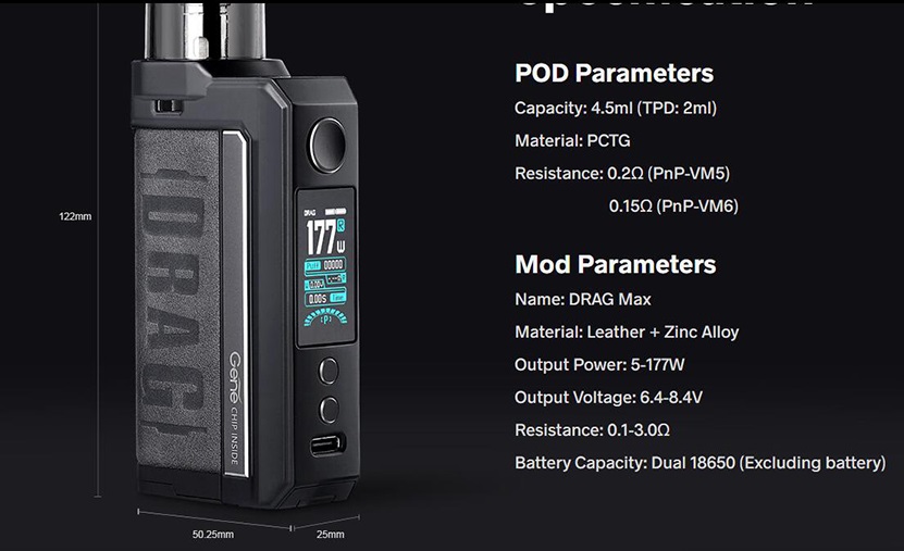 VooPoo Drag Max Pod Kit 177w VooPoo Drag Max Pod Mod Kit $40.19