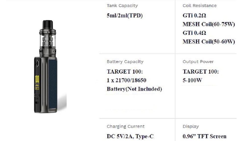 Vaporesso Target 100w Mod Vaporesso Target 100 Mod $30.69 | Kit $38.99