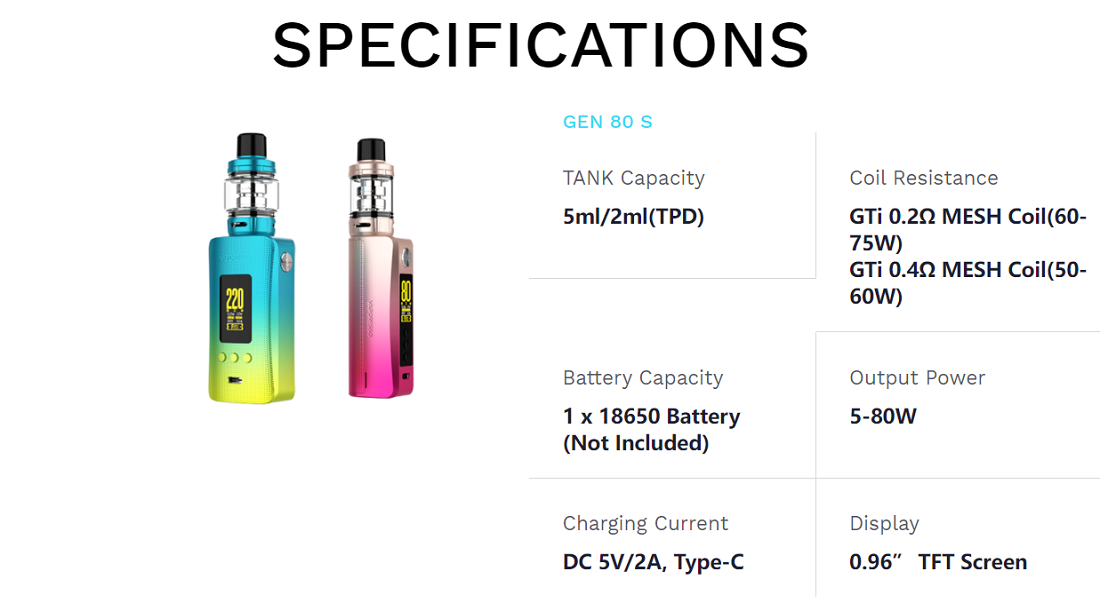 Vaporesso Gen 80 S Box Mod Vaporesso Gen 80 S Mod $21.33 | Kit $37.23