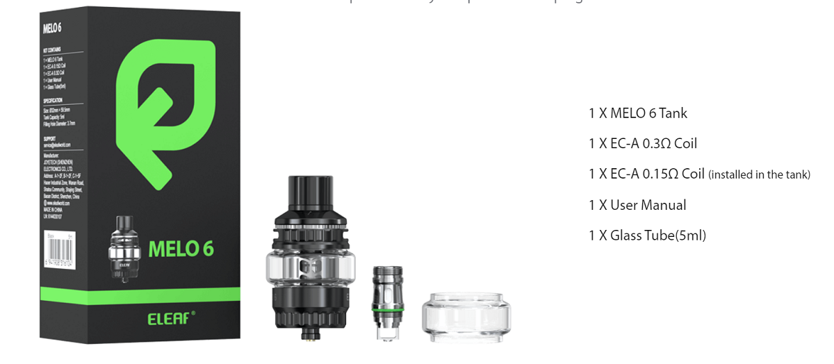 Eleaf Melo 6 Sub Ohm Tank Eleaf Melo 6 Tank $14.49