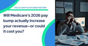 Primary care physician reviewing patient chart and financial performance reports to prepare for Medicare 2026 physician fee schedule payment changes.