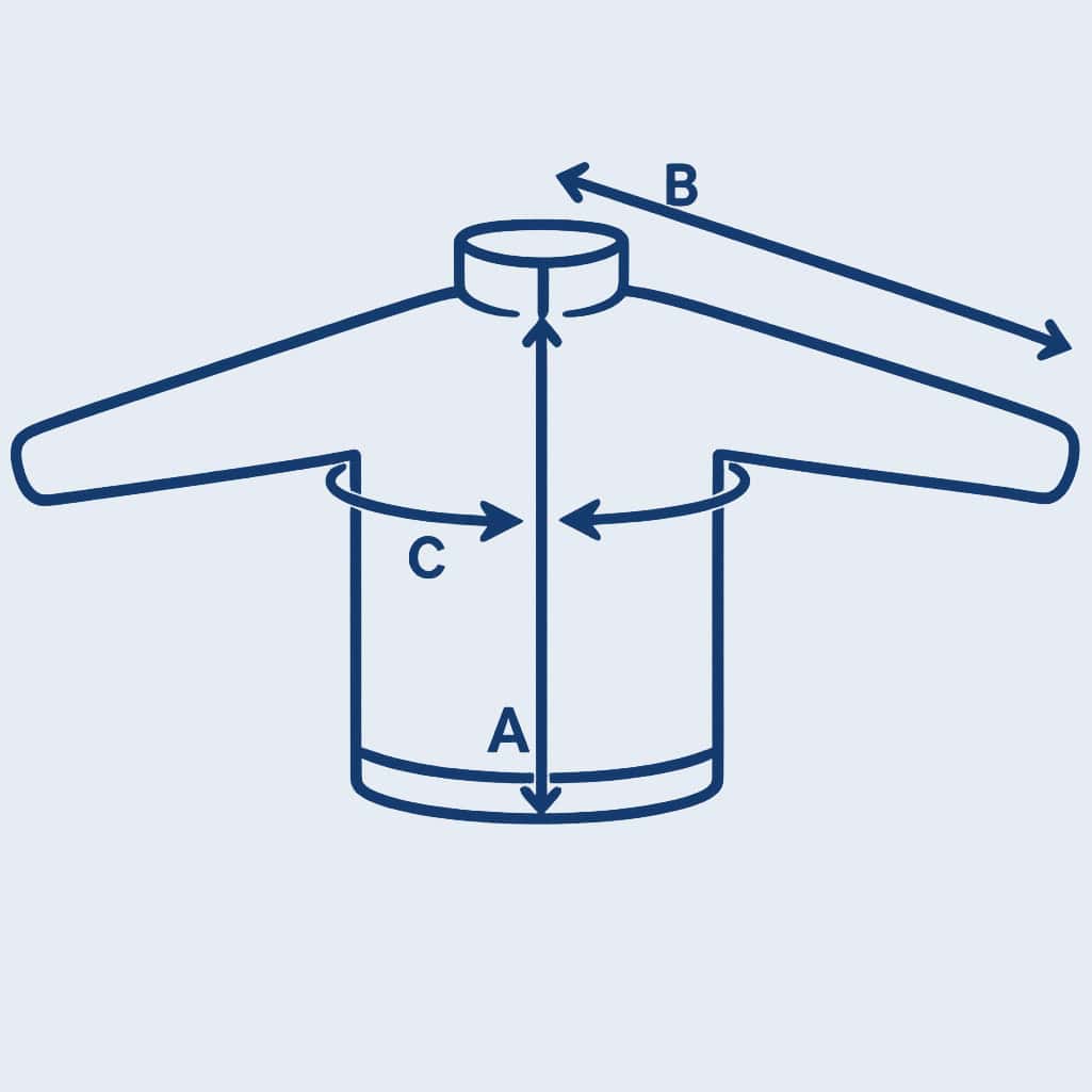 Technische tekening maattabel Snugpak Jas Sleeka Elite reversible