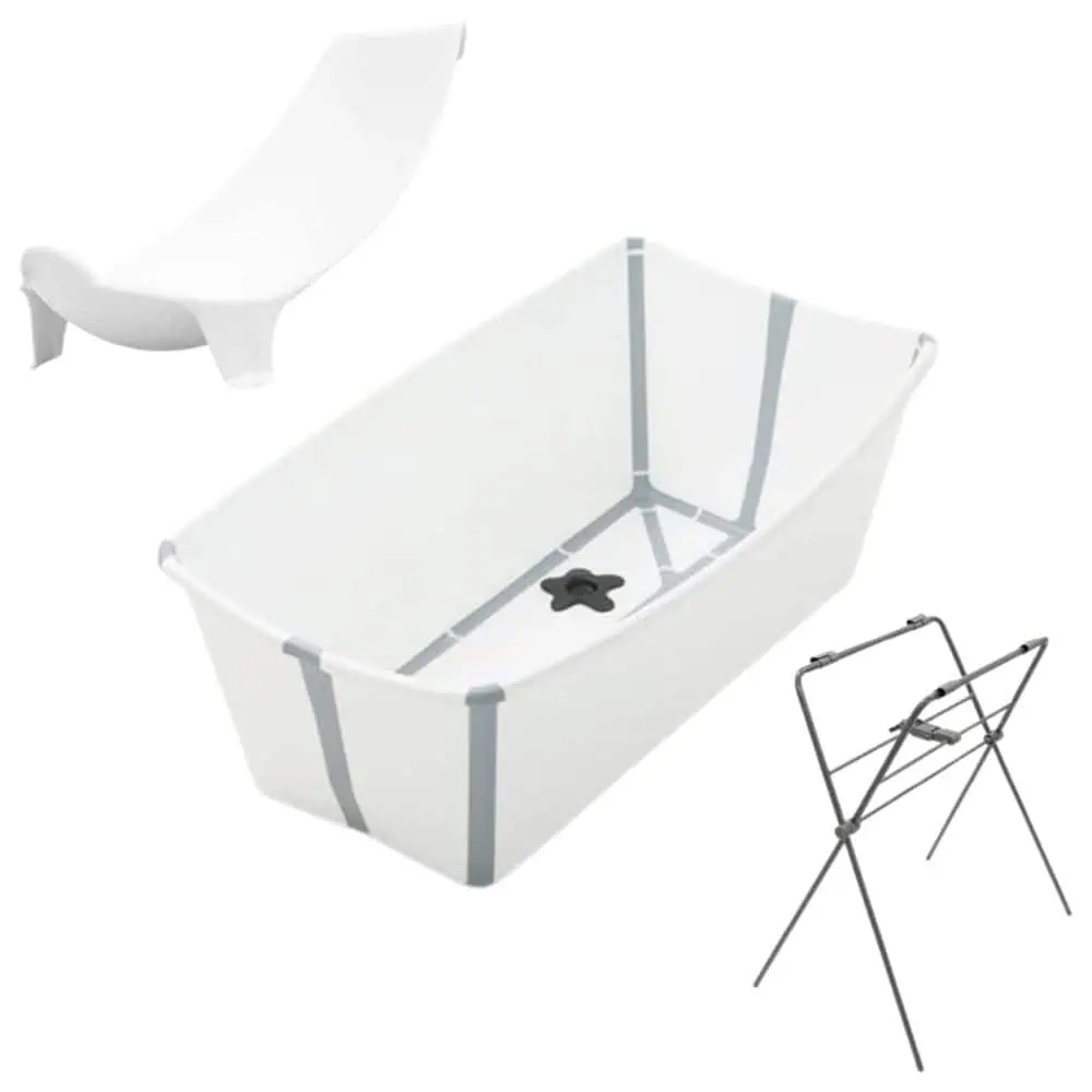 Zestaw Stokke Flexi Bath White - składana wanienka, wkładka dla noworodków i stojak