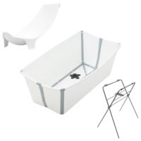 Zestaw Stokke Flexi Bath White - składana wanienka, wkładka dla noworodków i stojak