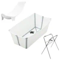 Zestaw Stokke Flexi Bath White - składana wanienka, wkładka dla noworodków i stojak