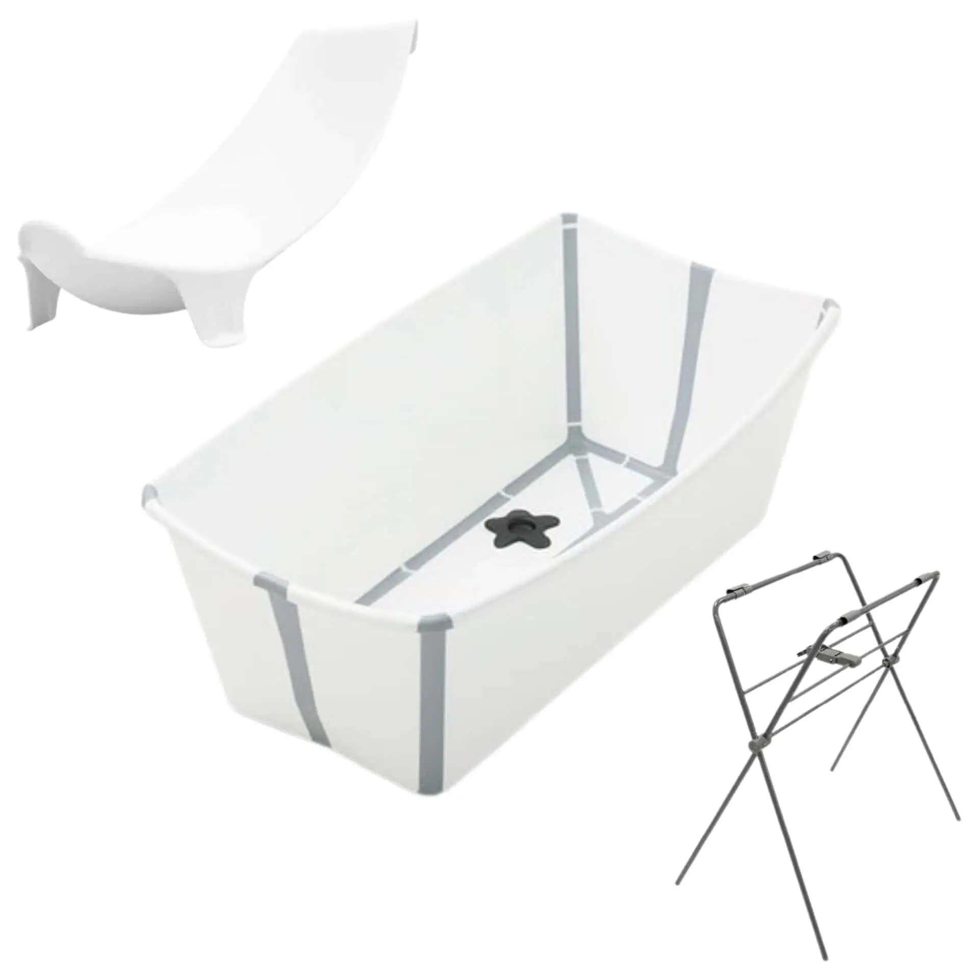 Zestaw Stokke Flexi Bath White - składana wanienka, wkładka dla noworodków i stojak
