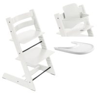 Stokke Tripp Trapp 3w1 – krzesło Tripp Trapp z drewna bukowego lub dębu, zestaw niemowlęcy i tacka