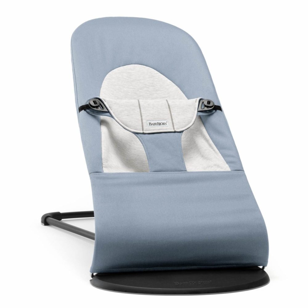 BabyBjorn Bouncer Balance Soft Cotton Jersey Black Frame Blue Grey - Niebieski Szary