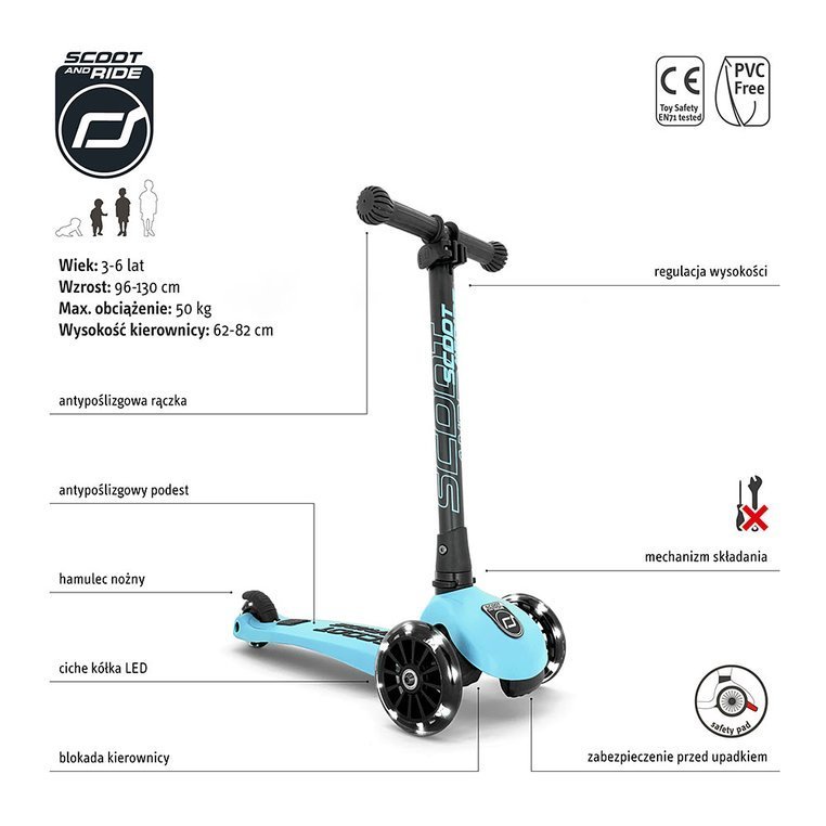 Scoot and Ride Highwaykick 3 – zestaw: hulajnoga składana z kołami LED i plecak - obrazek 2