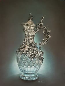 Elegant silver teapot and vase artwork, showcasing intricate details and craftsmanship.