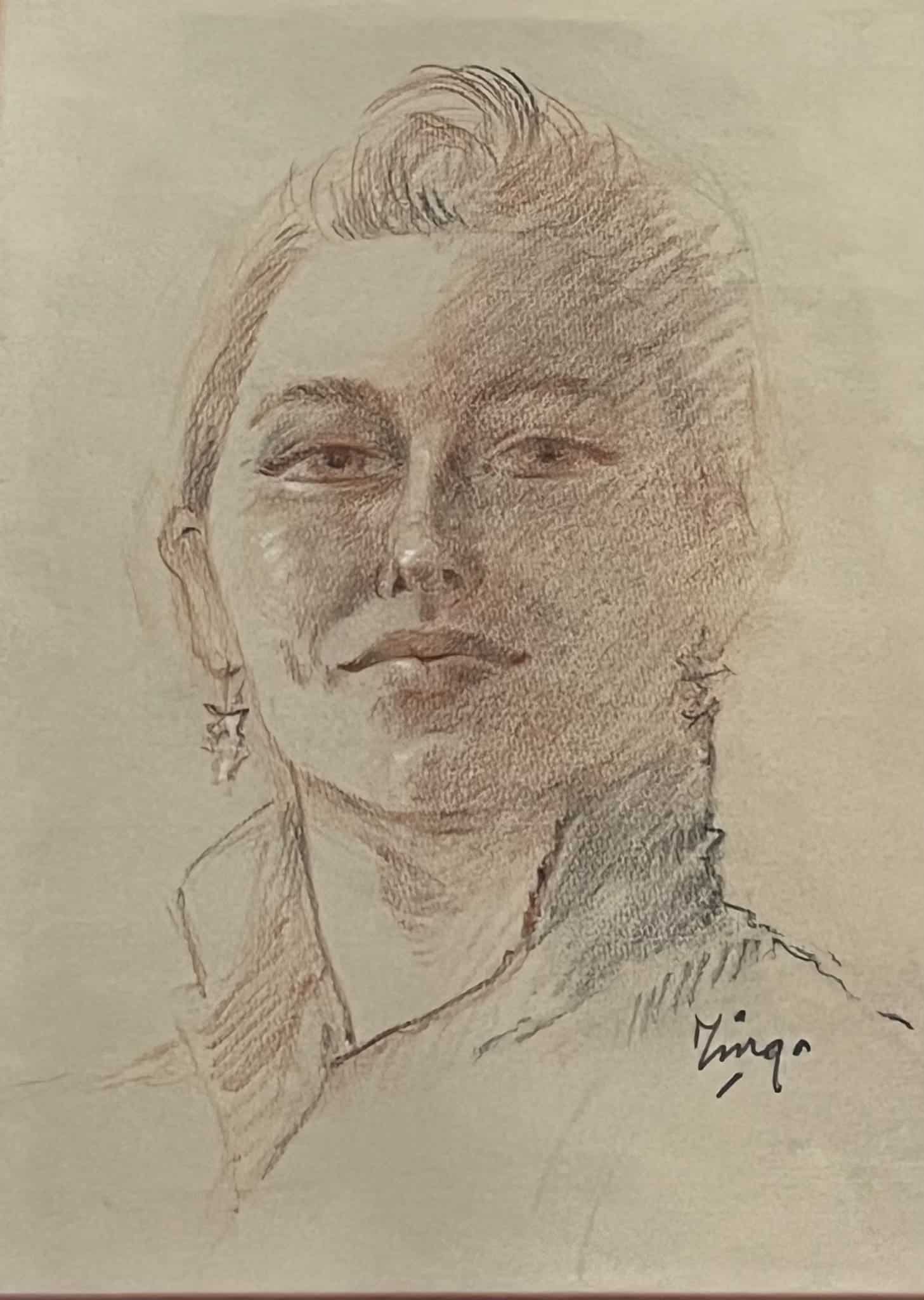 Portrait of Ming Bellamy Mackay in pastel, showcasing delicate shading and fine details.