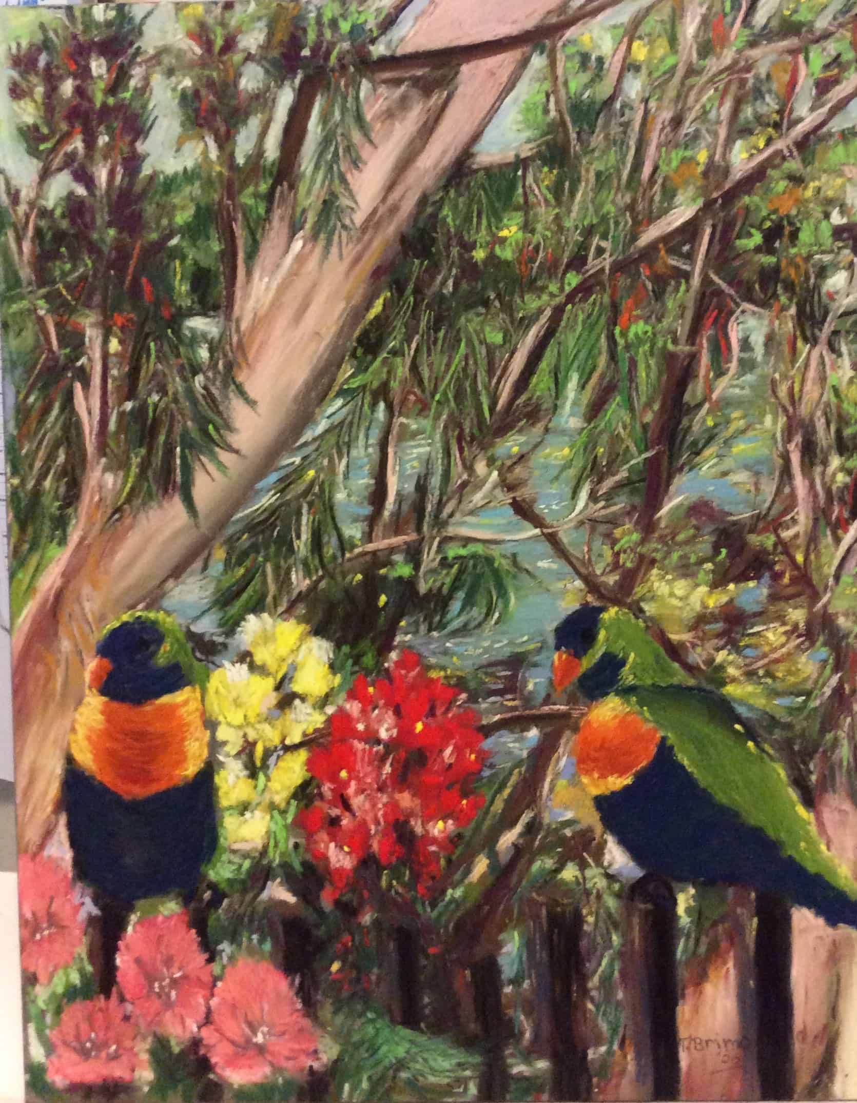 Birds in a Garden Scene.