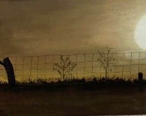 Pastel artwork of a moonlit landscape with trees and fence, celebrating the winners of 2023.