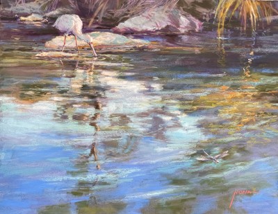 Waterfowl at pond, pastel painting, Exhibition Winners 2024, The Pastel Society of Victoria.