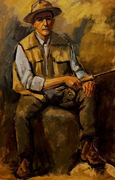 Fishing enthusiast portrait at The Pastel Society of Victoria, Australia, exhibition.