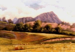 Pastel landscape painting of rolling hills and mountains, winner at Exhibition Winners 2025.