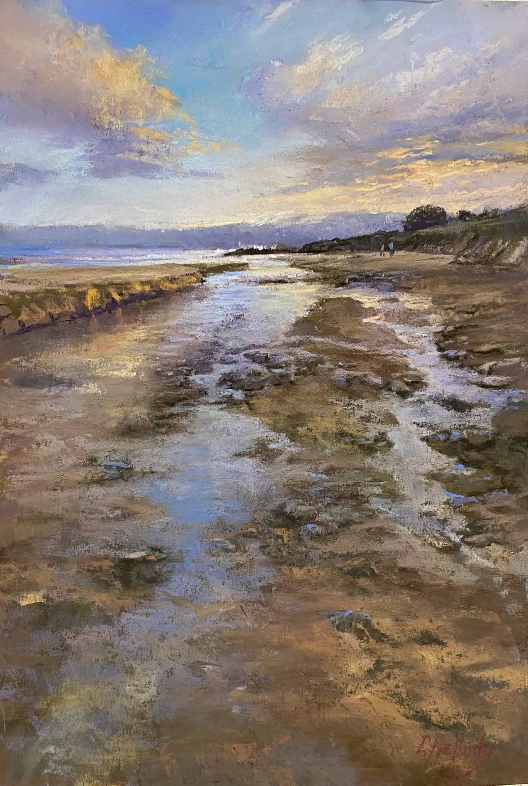 Pastel landscape painting of a river and sky, showcasing the talent of The Pastel Society of Victori.