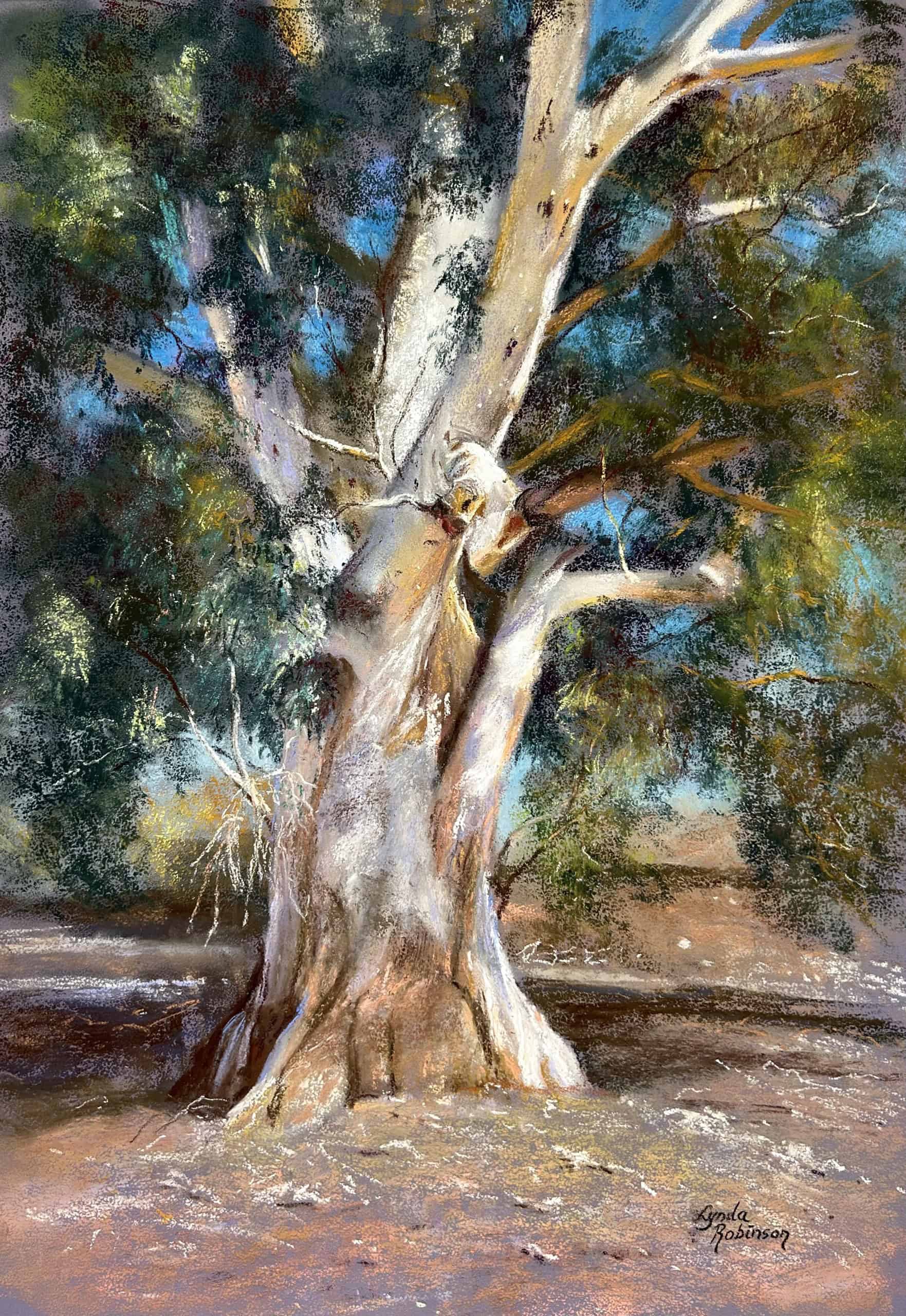 Eucalyptus tree painting showcased at The Pastel Society of Victoria, Australia, exhibition.