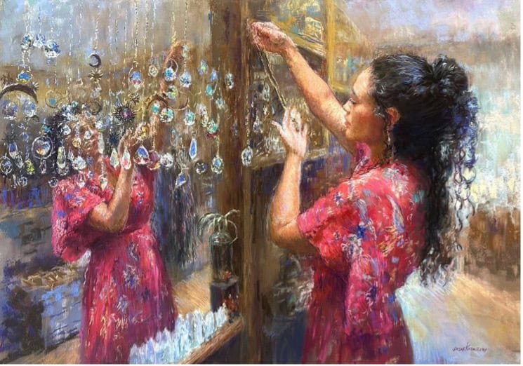 Women practicing pastel art during a workshop at The Pastel Society of Victoria, Australia.