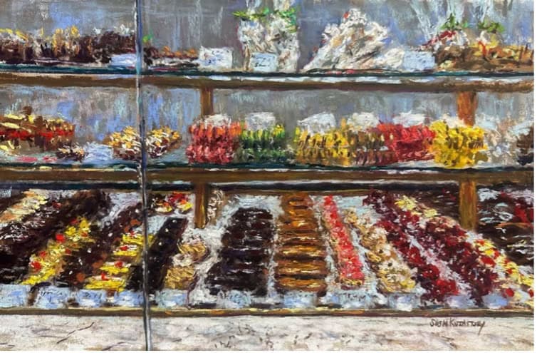 Pastel art workshop display at The Pastel Society of Victoria, Australia.