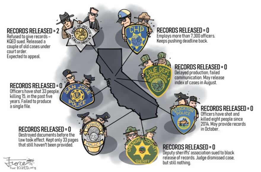 Records released by California police and sheriff’s departments showing data on law enforcement transparency.