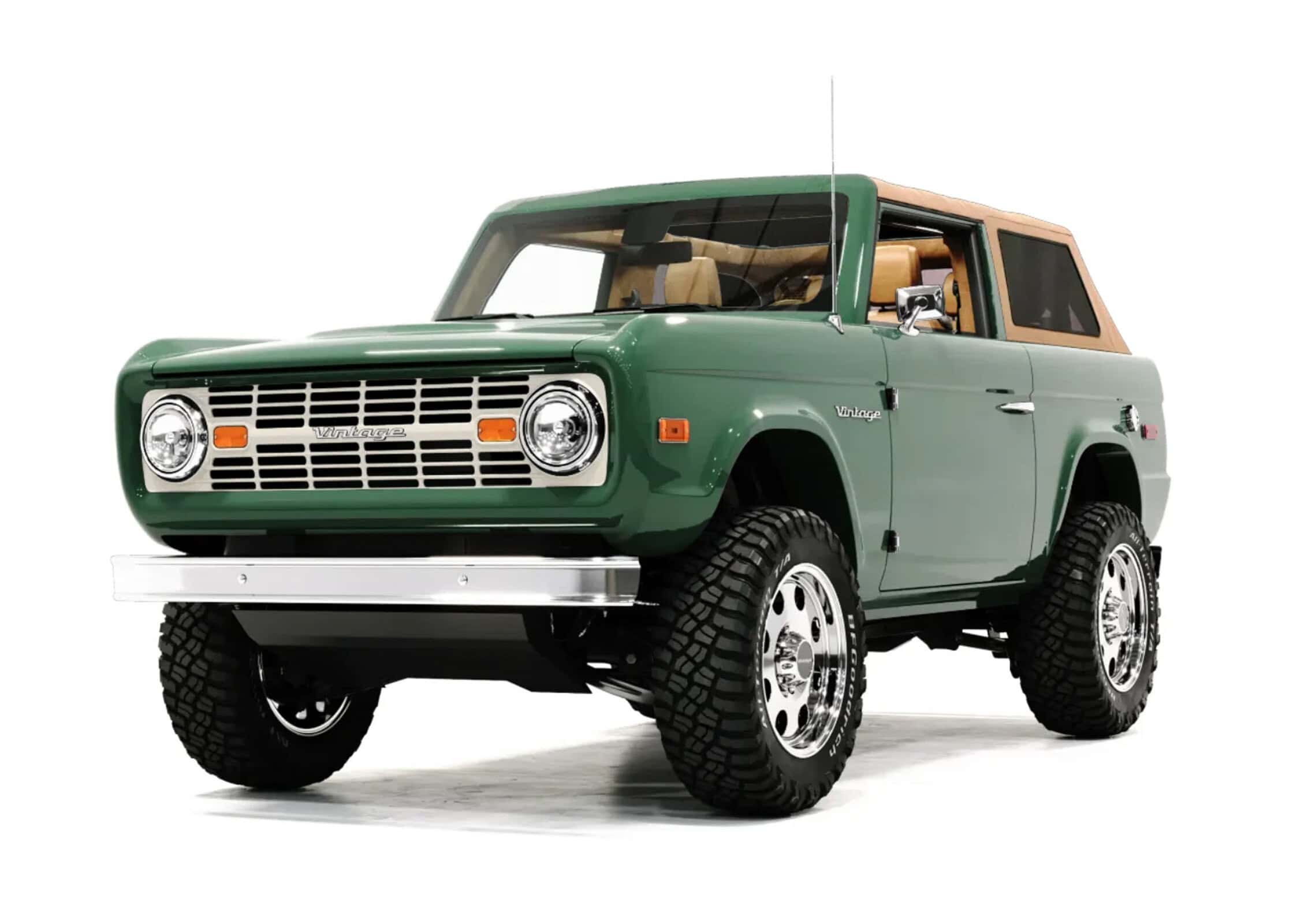 Vintage Green Off-Road SUV with Retro Design and Classic Style on White Background.