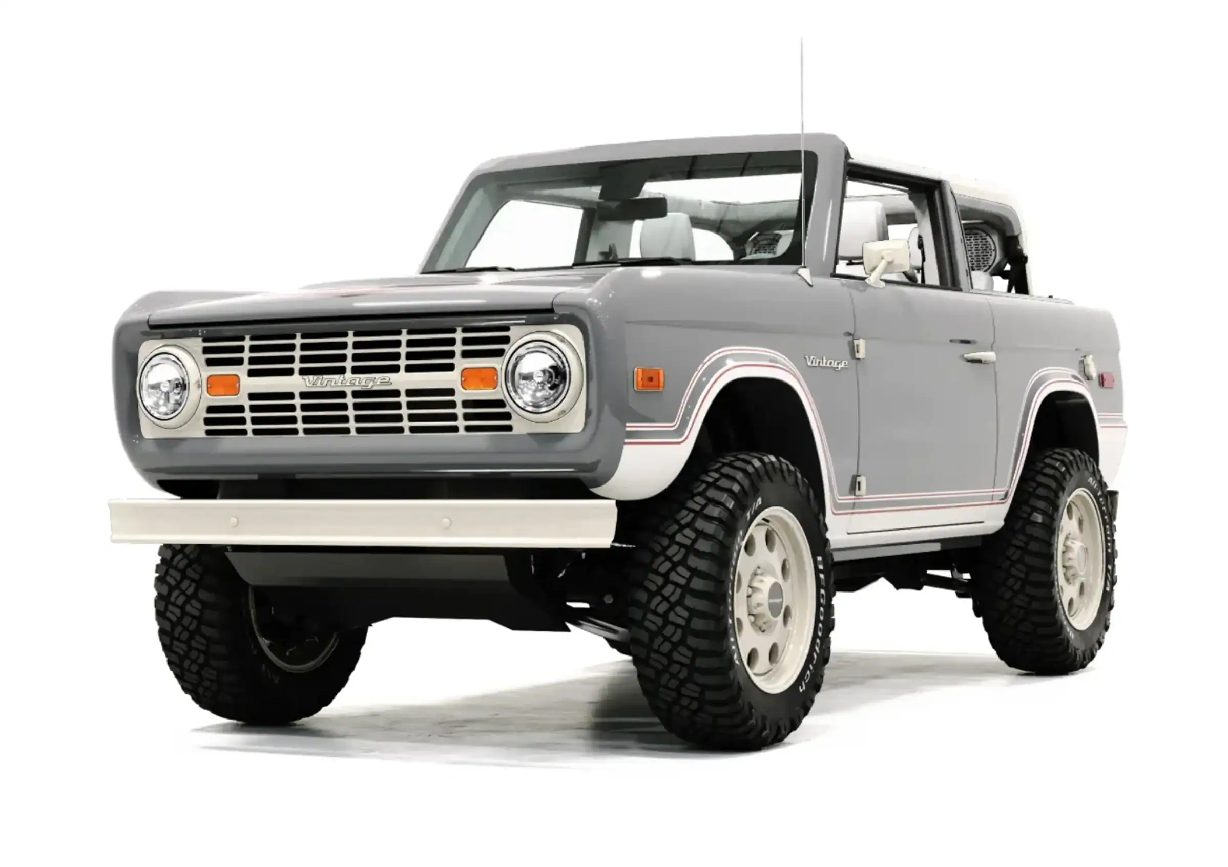 Vintage modern off-road vehicle with retro styling, rugged tires, and classic square body design, combining vintage charm with contemporary durability, ideal for collectors and off-road enthusiasts.