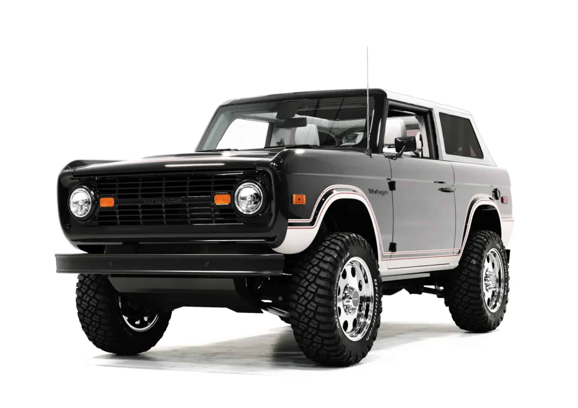 Vintage Off-Road SUV with Retro Black and White Detailing, Classic Rugged Design, and Modern Restoration for a Timeless Vintage Modern Look.