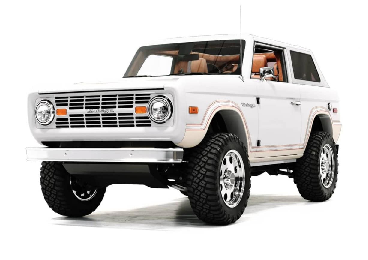 Vintage off-road SUV with rugged tires and classic design showcasing modern vintage automotive style.