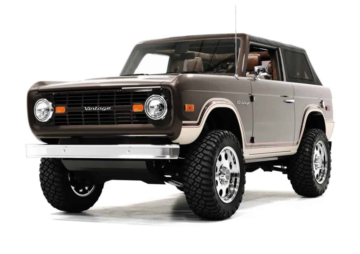 Classic vintage off-road vehicle with rugged tires and retro design, perfect for collectors and enthusiasts of vintage-modern automotive styles.