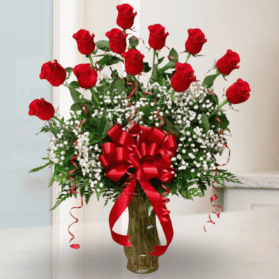 12 red roses long stems